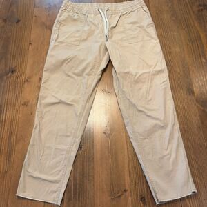 Vuori Vintage Ripstop Pants Women XL Tan Drawstring Stretch Relaxed Fit Raw Hem